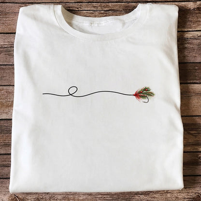 Festive Fly Fishing Lure and Line Graphic T-Shirt