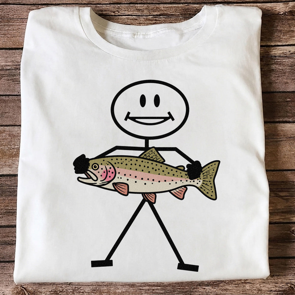 Stick Figure Holding a Rainbow Trout Fishing T-Shirt