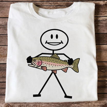 Stick Figure Holding a Rainbow Trout Fishing T-Shirt