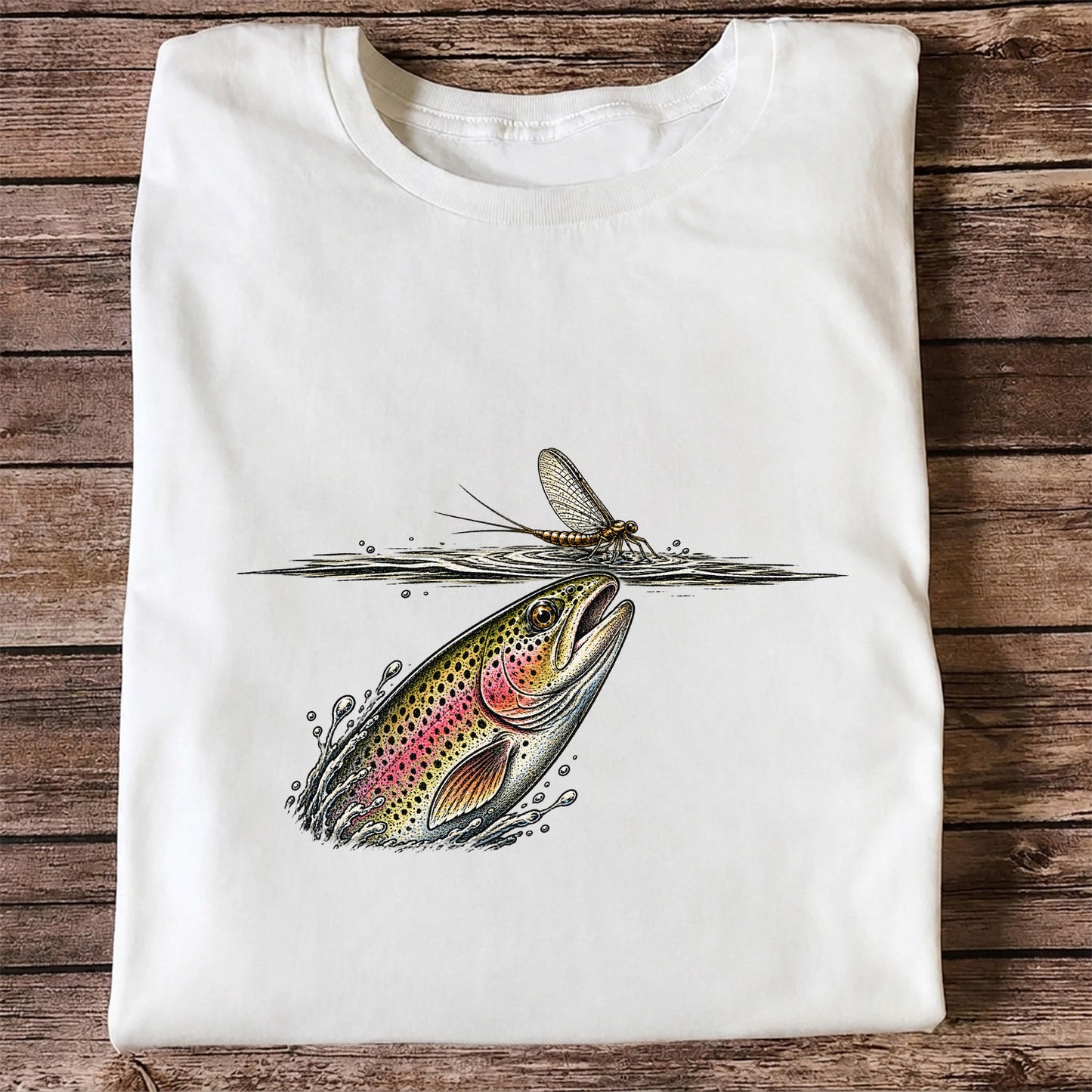 Rainbow Trout Rising to Mayfly Fishing Graphic T-Shirt