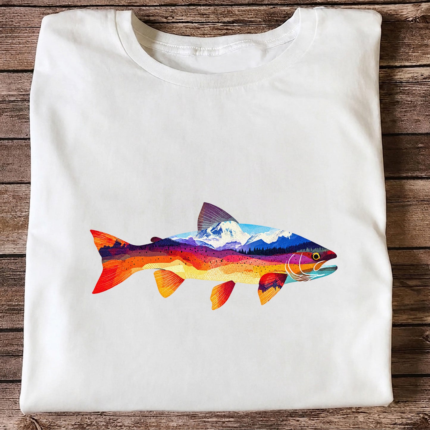 Mountain Sunset Trout Silhouette Fishing Graphic T-Shirt