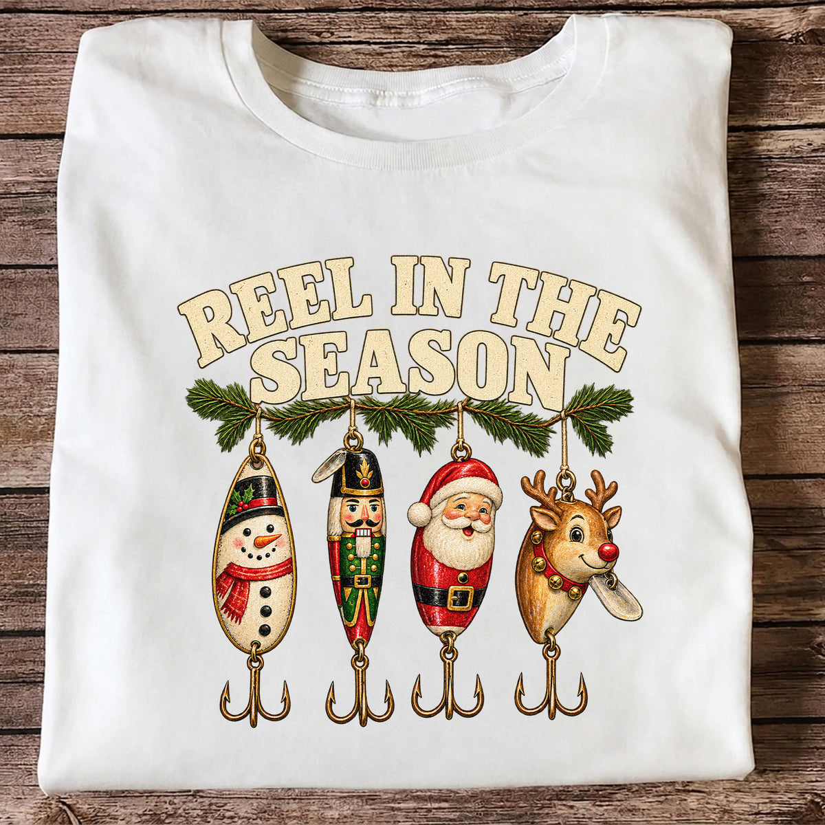 Reel in the Season Christmas Fishing Lures Graphic T-Shirt