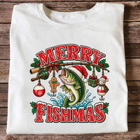 Merry Fishmas Santa Bass Christmas Fishing Graphic T-Shirt