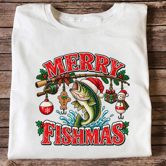 Merry Fishmas Santa Bass Christmas Fishing Graphic T-Shirt