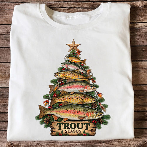 Trout Season Fish Christmas Tree Fishing T-Shirt