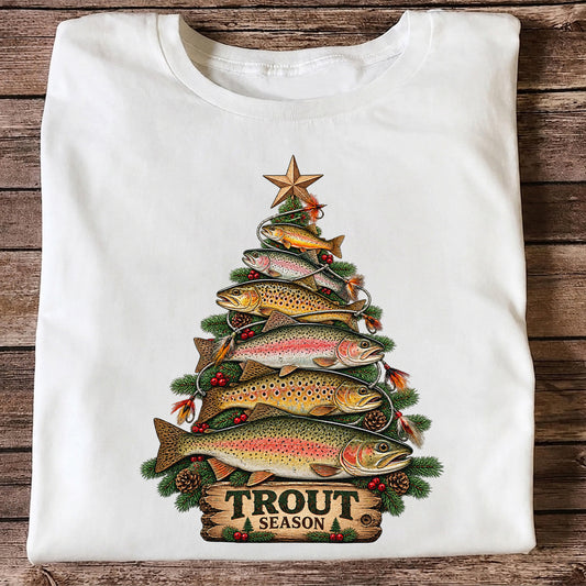 Trout Season Fish Christmas Tree Fishing T-Shirt
