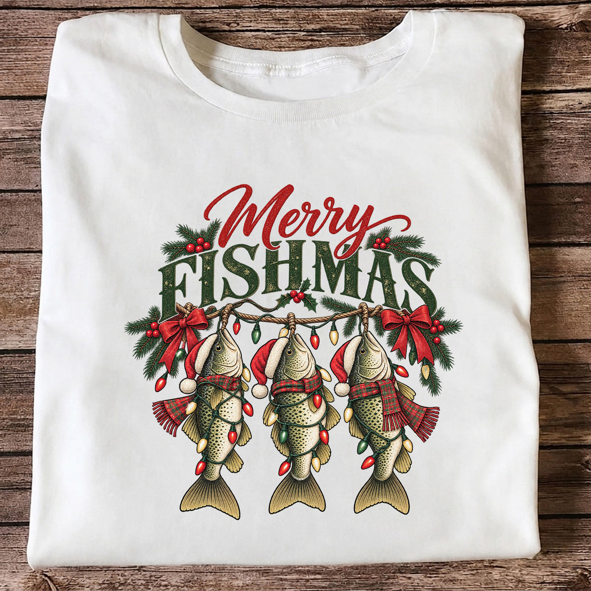 Merry Fishmas Christmas Trout Fishing Graphic T-Shirt