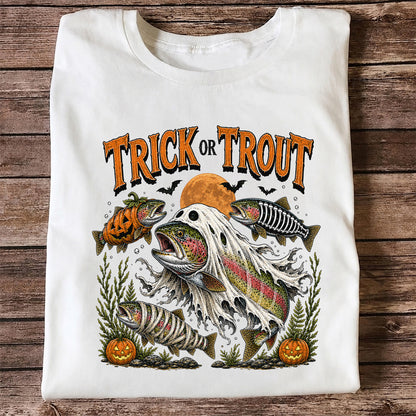 Trick or Trout Halloween T-Shirt Funny Trout Fishing Halloween Tee