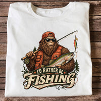Bigfoot Holding Trout Funny Fishing Graphic T-Shirt