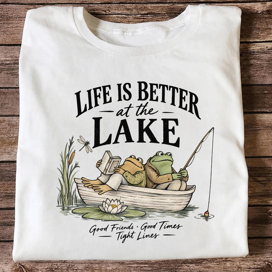 Life Is Better at the Lake Frog Fishing Graphic T-Shirt