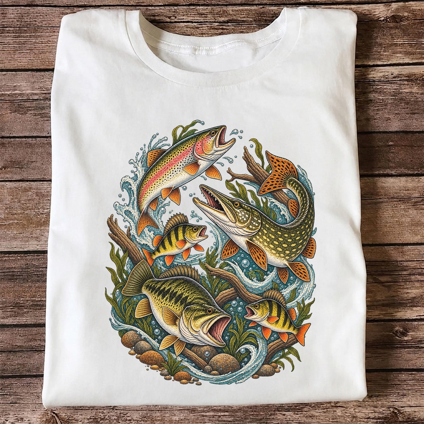 Trout Pike Bass and Perch Freshwater Fishing Graphic T-Shirt