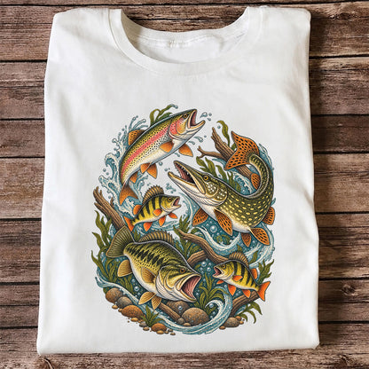 Trout Pike Bass and Perch Freshwater Fishing Graphic T-Shirt