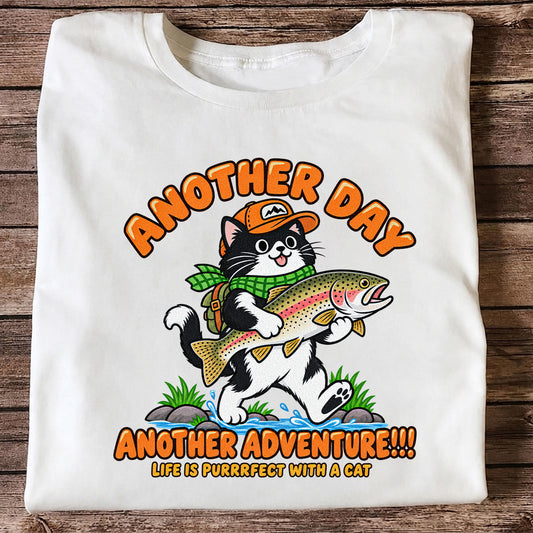 Another Day Another Adventure Cat and Trout Fishing Graphic T-Shirt