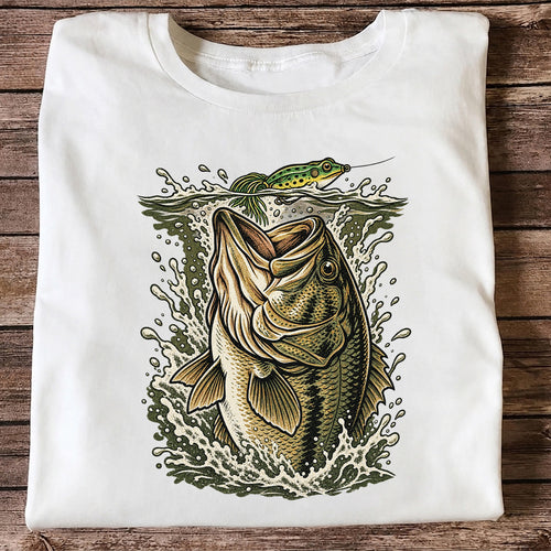 Largemouth Bass Striking a Frog Lure Fishing Graphic T-Shirt