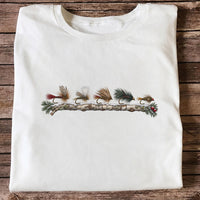 Christmas Fly Fishing Flies on Evergreen Branch Graphic T-Shirt