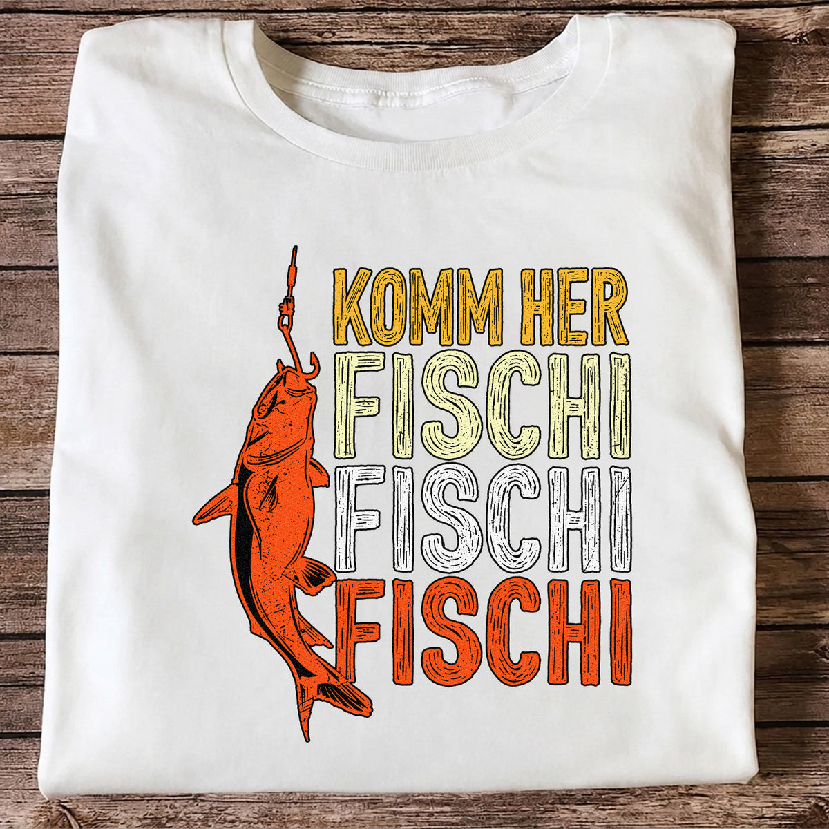 Komm Her Fischi Fischi Funny Catfish Fishing Graphic T-Shirt