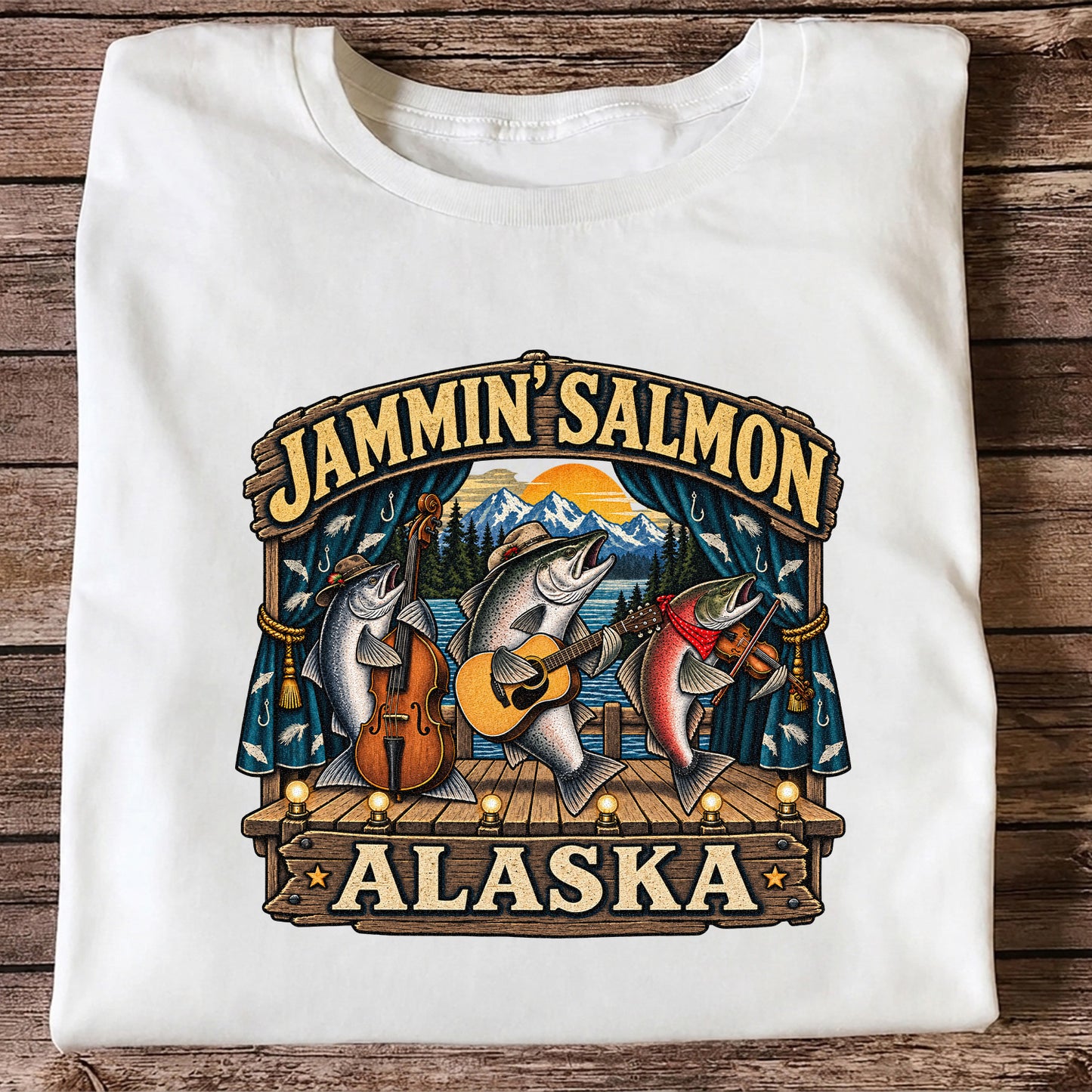 Jammin' Salmon Alaska Fish Band Graphic T-Shirt