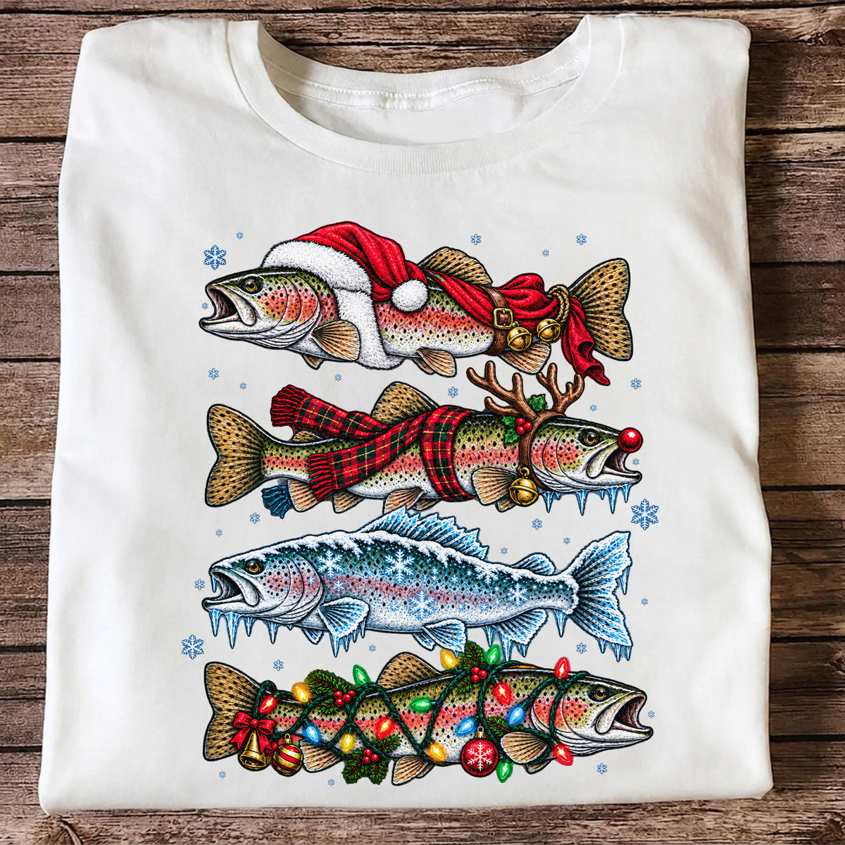 Christmas Rainbow Trout Holiday Fishing Graphic T-Shirt