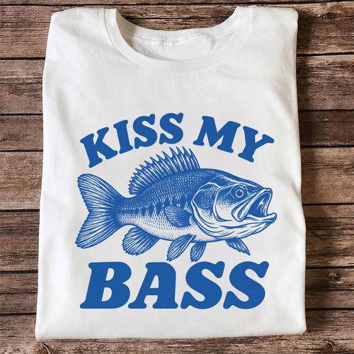 Kiss My Bass Blue Bass Funny Fishing Graphic T-Shirt