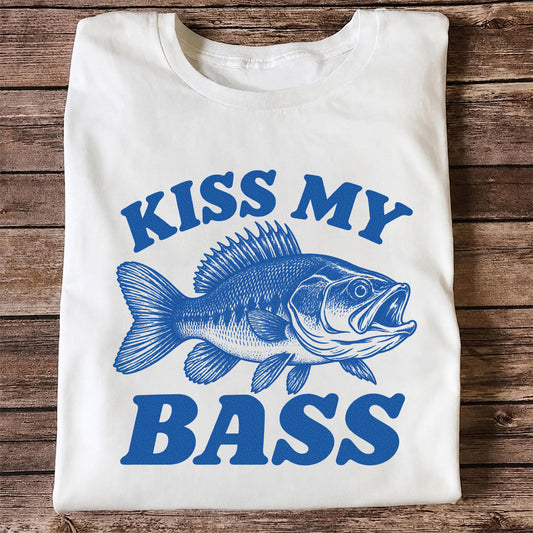Kiss My Bass Blue Bass Funny Fishing Graphic T-Shirt