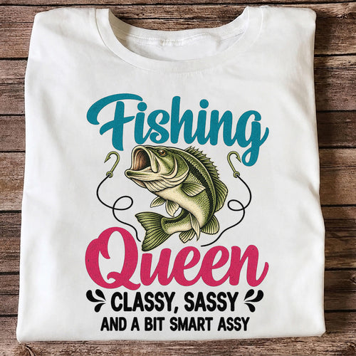 Fishing Queen Bass Funny Fishing Graphic T-Shirt