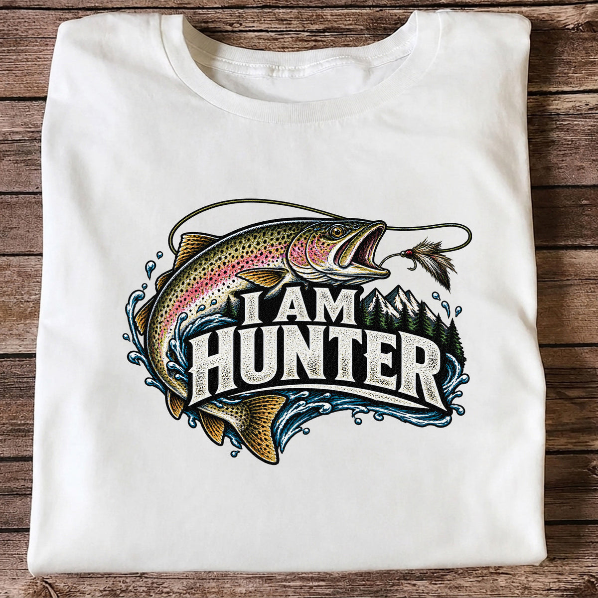 I Am Hunter Rainbow Trout Fly Fishing Mountain Graphic T-Shirt