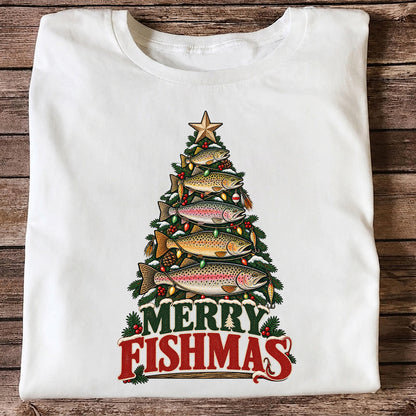 Merry Fishmas Trout Christmas Tree Fishing T-Shirt
