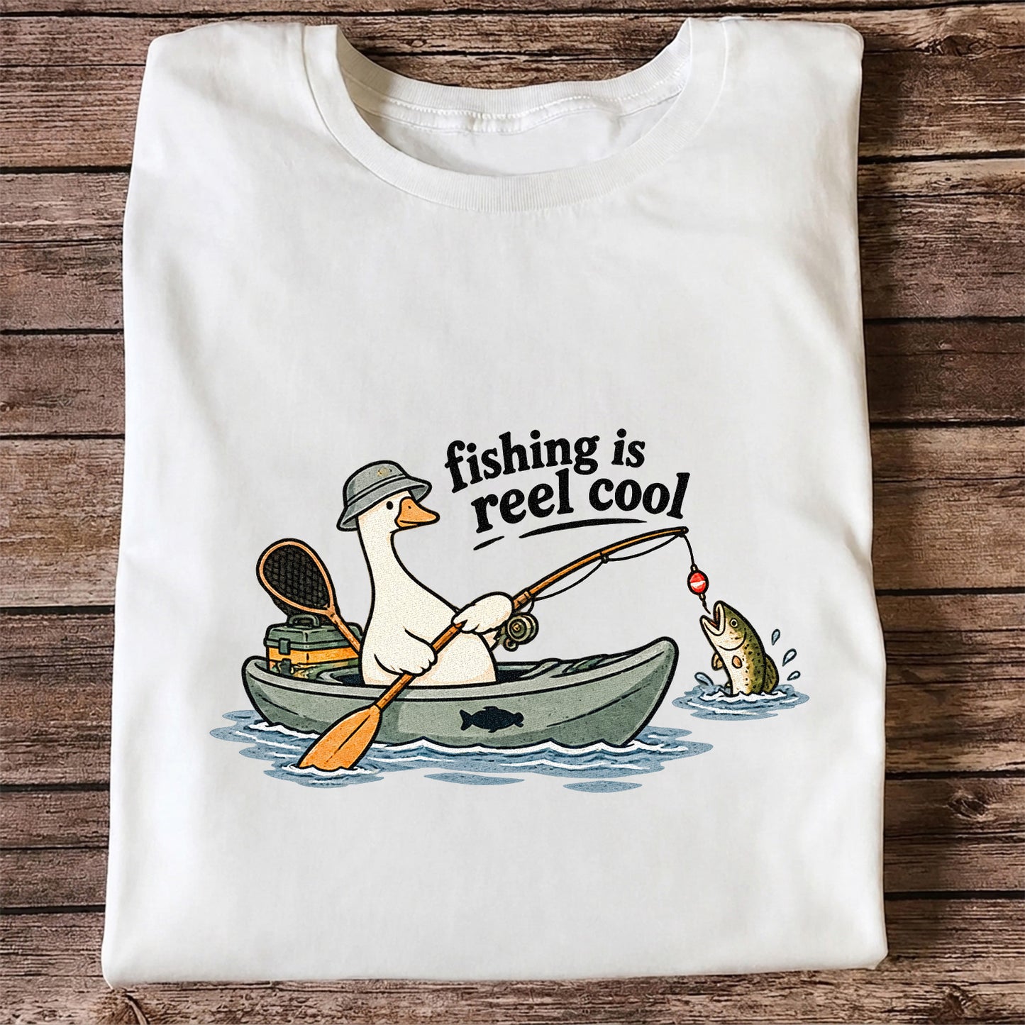 Fishing Is Reel Cool Duck in Canoe Funny Fishing T-Shirt