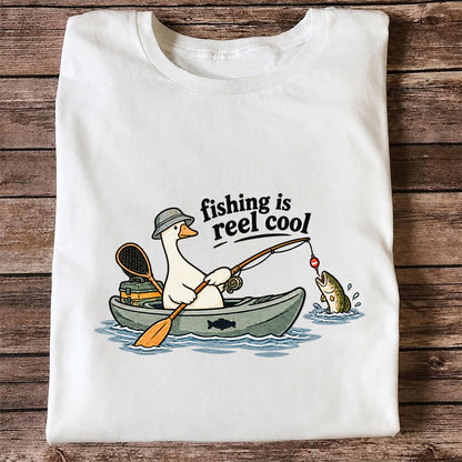 Fishing Is Reel Cool Duck in Canoe Funny Fishing T-Shirt