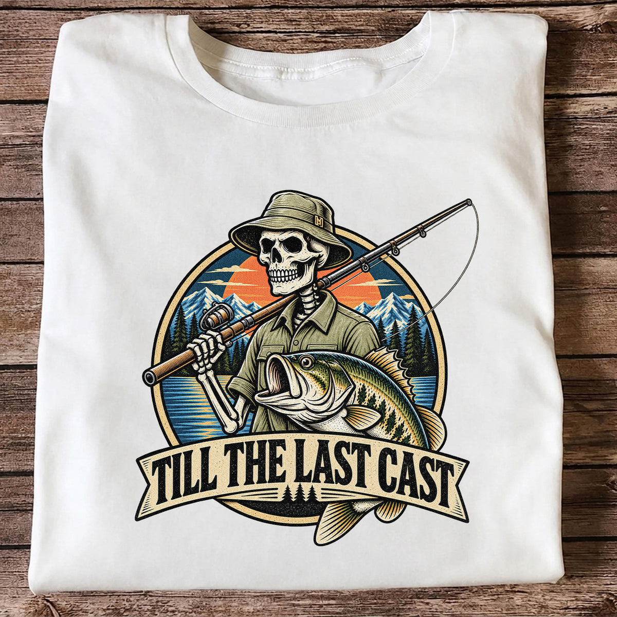 Till the Last Cast Skeleton Bass Fishing T-Shirt