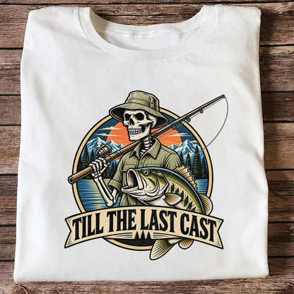 Till the Last Cast Skeleton Bass Fishing T-Shirt