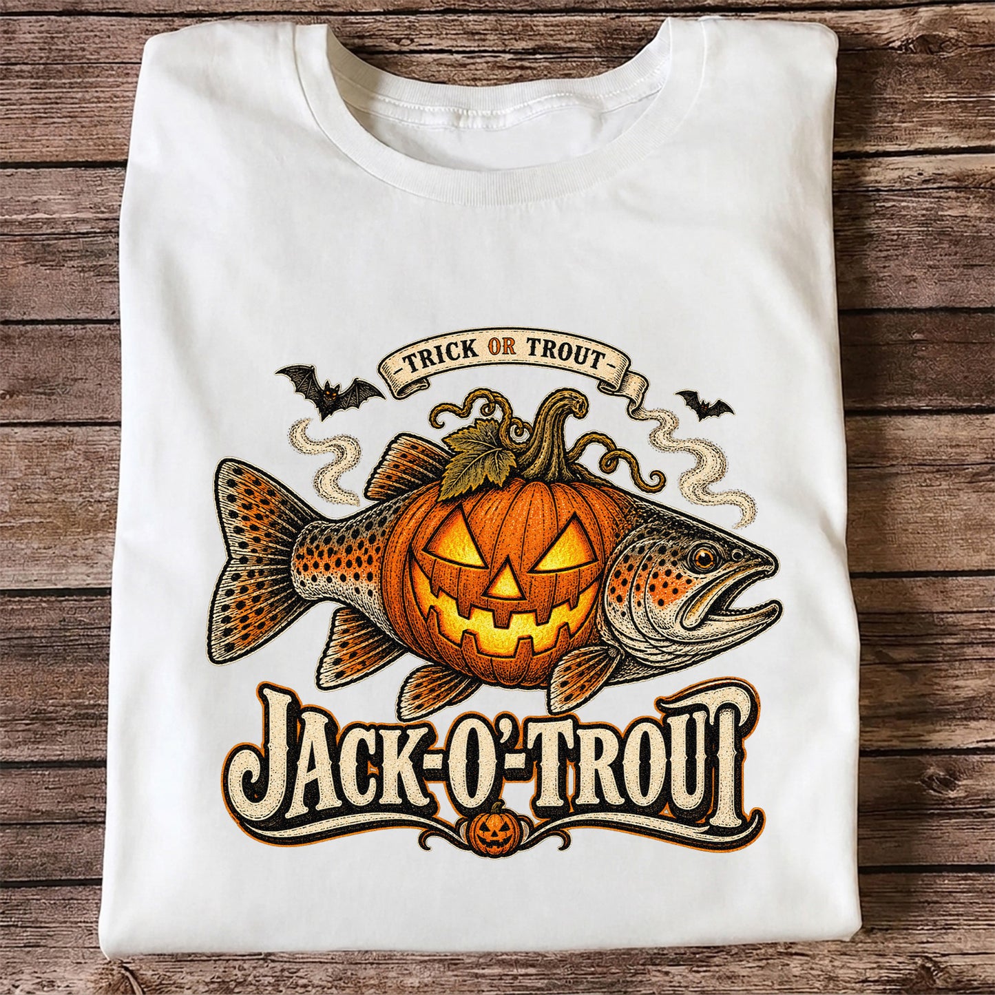 Jack-O'-Trout Trick or Trout Halloween Fishing T-Shirt