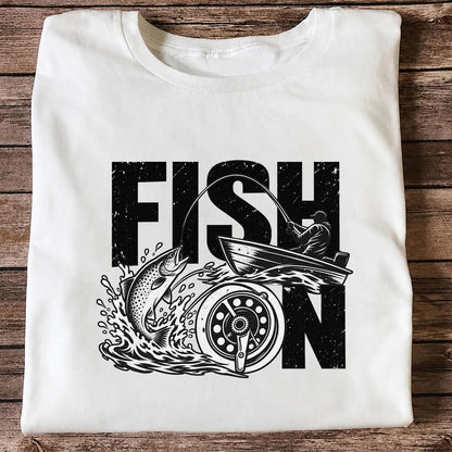Fish On Jumping Trout and Fishing Boat Graphic T-Shirt
