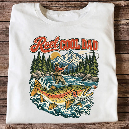 Reel Cool Dad Rainbow Trout Fly Fishing Graphic T-Shirt