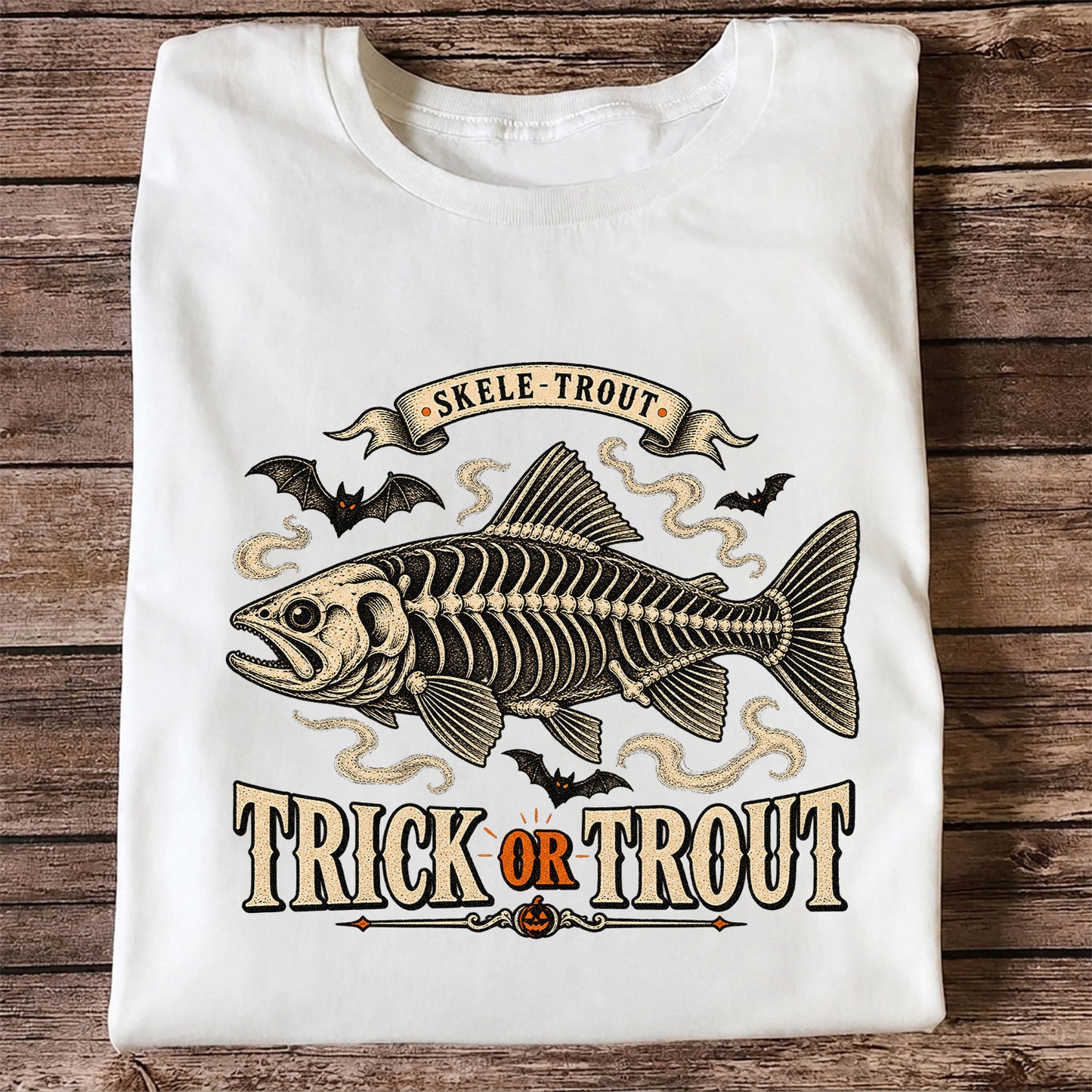 Skele-Trout Trick or Trout Halloween Fishing T-Shirt