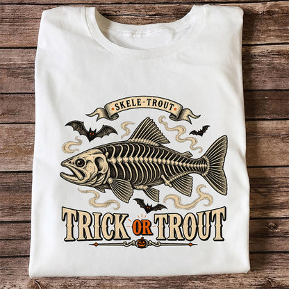 Skele-Trout Trick or Trout Halloween Fishing T-Shirt