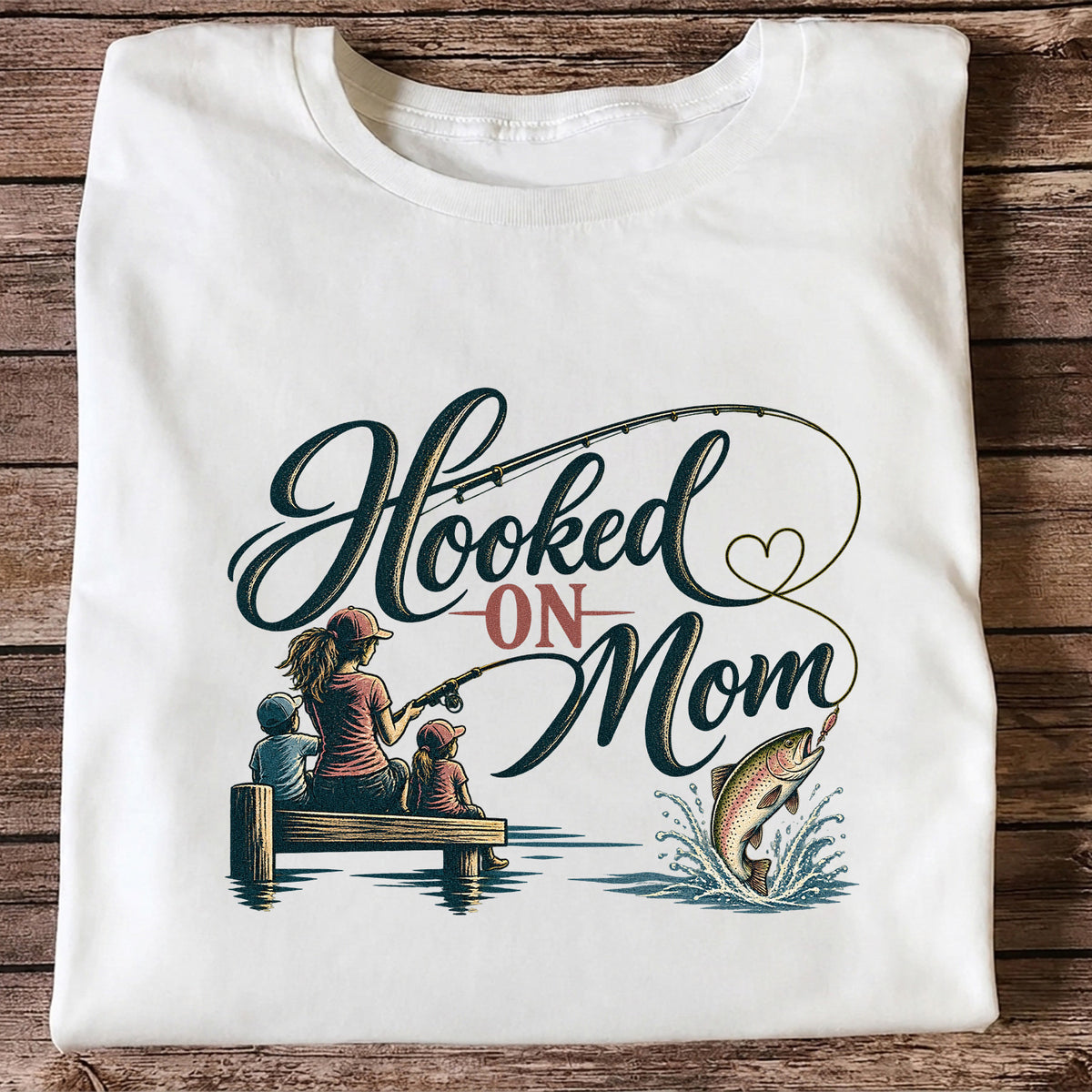 Hooked on Mom Family Fishing Graphic T-Shirt