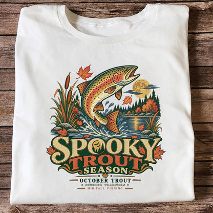 Spooky Trout Season Mid-Fall Fishing Graphic T-Shirt