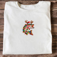 Christmas Rainbow Trout with Santa Hat, Antlers and Holiday Lights Fishing T-Shirt