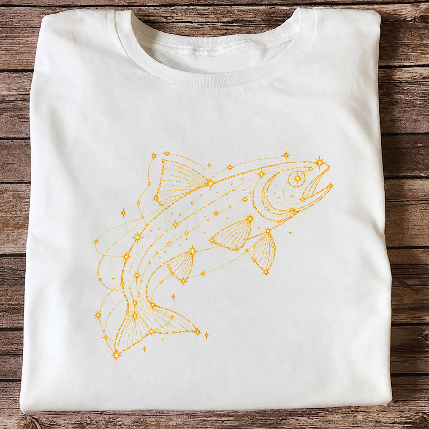 Celestial Trout Constellation Line Art Fishing Graphic T-Shirt