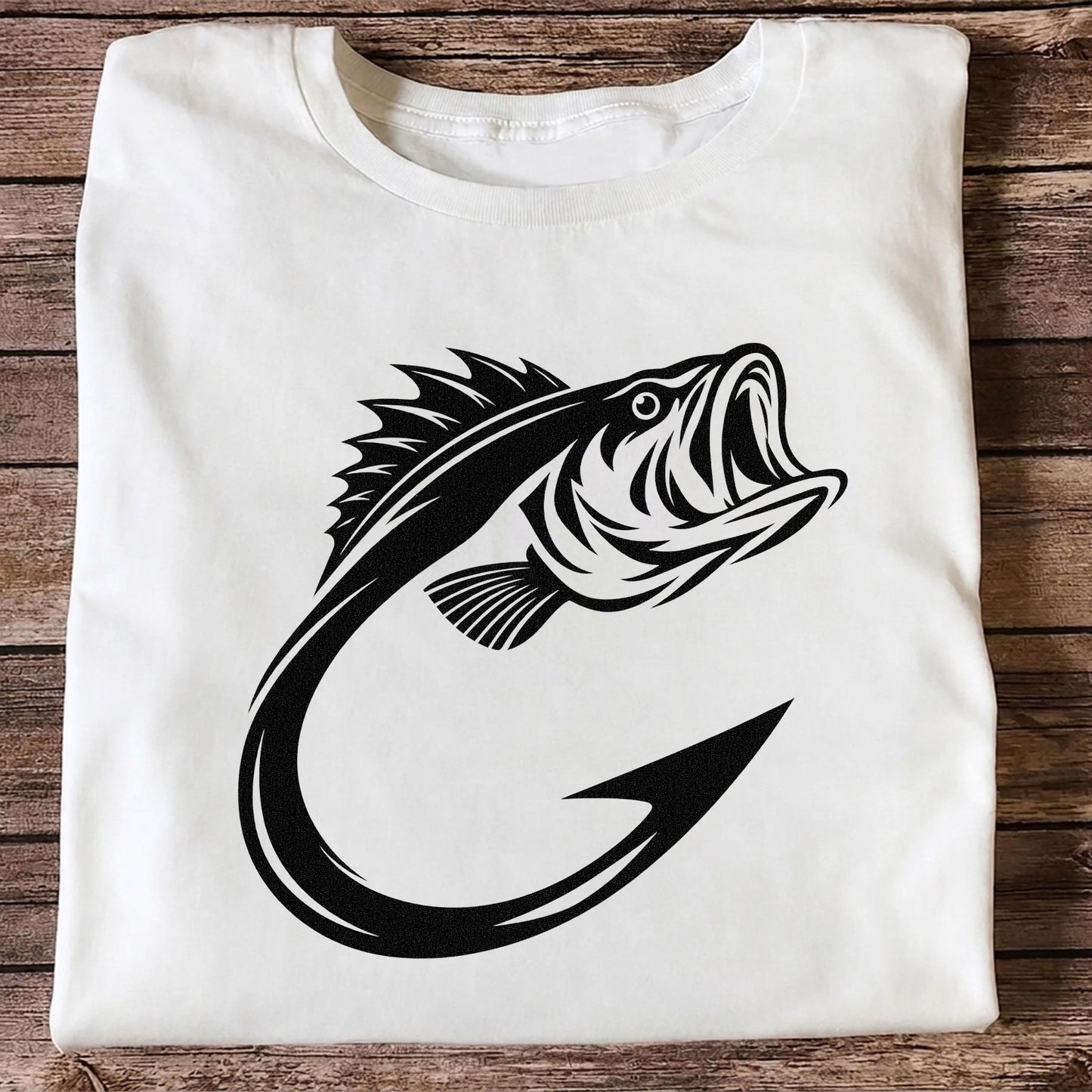 Bass Fish Hook Silhouette Fishing Graphic T-Shirt