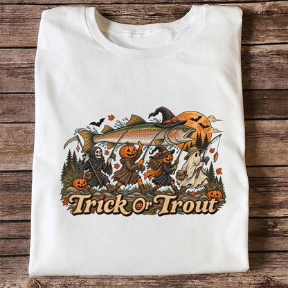 Trick or Trout Spooky Angler Parade Halloween Fishing T-Shirt