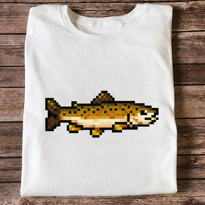 Pixel Art Trout Fishing T-Shirt Retro Fishing Tee