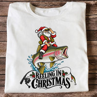 Reeling in Christmas Santa Rainbow Trout Fishing T-Shirt