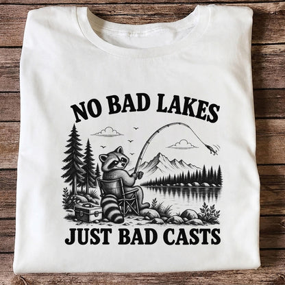 No Bad Lakes Just Bad Casts Raccoon Fishing T-Shirt