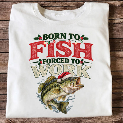 Born to Fish Forced to Work Christmas Largemouth Bass Graphic T-Shirt