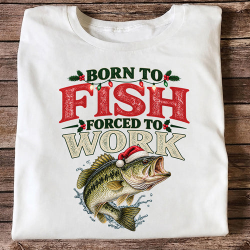Born to Fish Forced to Work Christmas Largemouth Bass Graphic T-Shirt