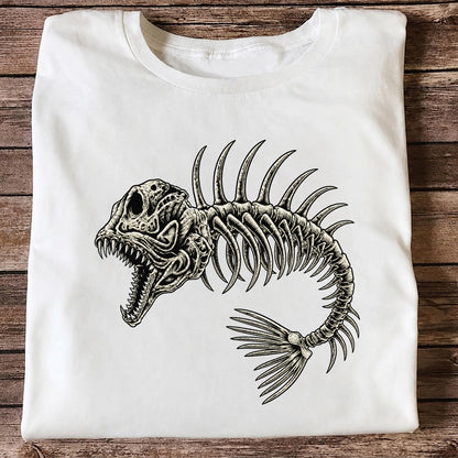 Gothic Fish Skeleton Fishing Graphic T-Shirt