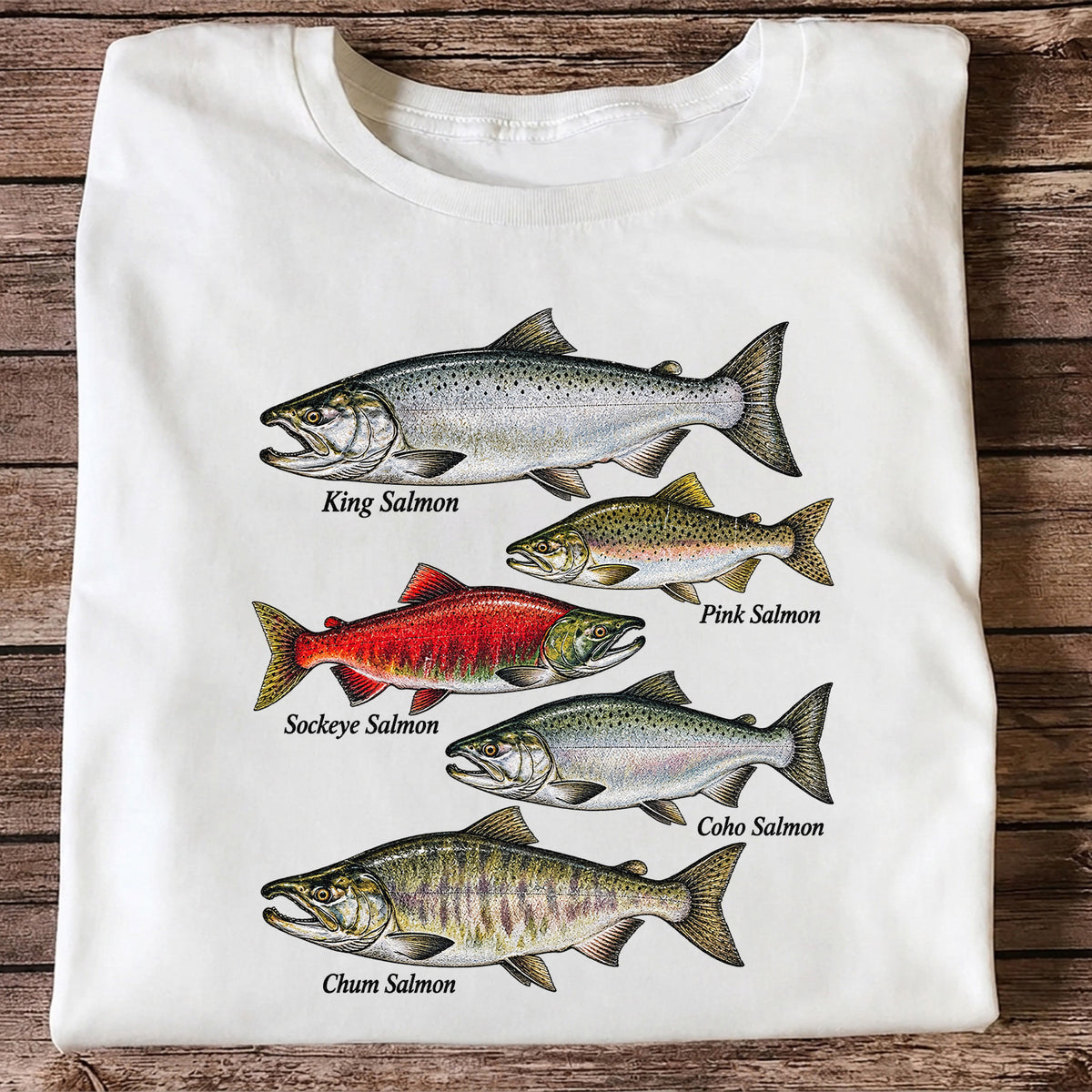 King Pink Sockeye Coho and Chum Salmon Fishing Graphic T-Shirt