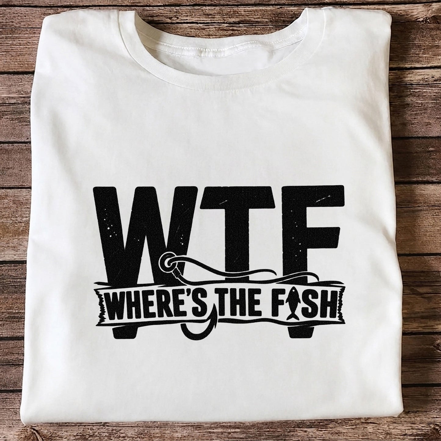WTF Where's the Fish Funny Fishing Hook T-Shirt